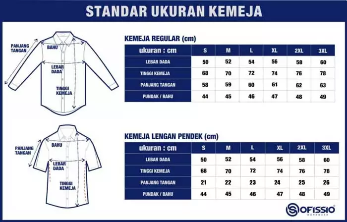 standar ukuran kemeja ofissio 2022